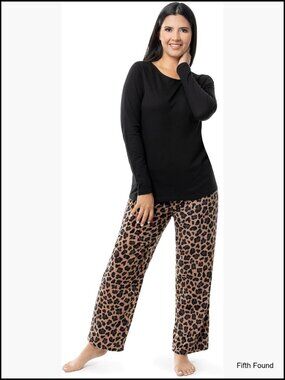 Cozy Fleece Pajama Set Long Sleeve Top Relaxed Fit Sleepwear Small